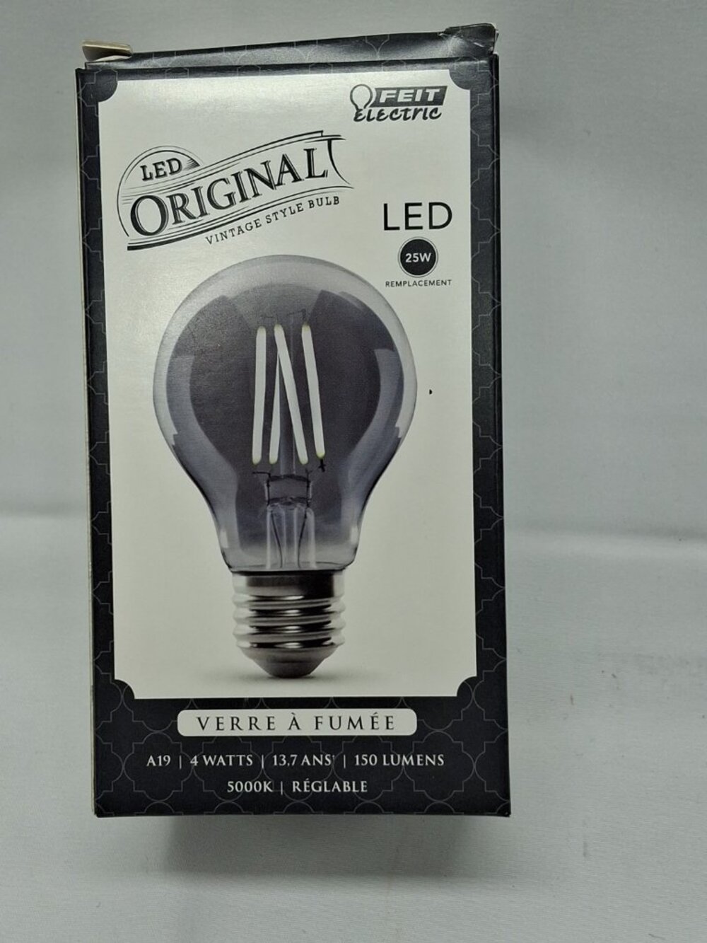 Feit Electric Vintage Exposed Filament Smoke Glass LED AT19 with a Medium E26